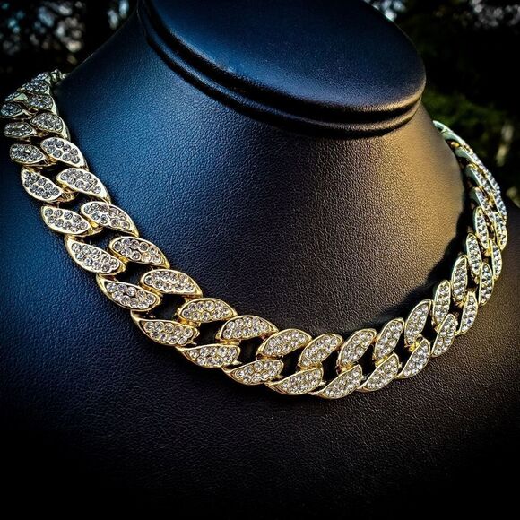 Gold Iced Out Cuban Link Chain - Picture 3 of 4